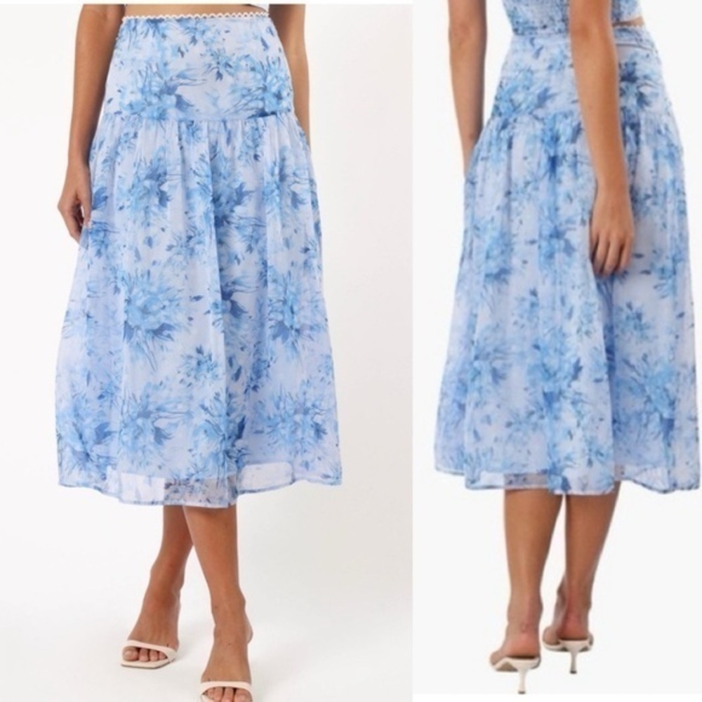 Petal & Pup Blue Water Color MIDI Skirt Size XL
